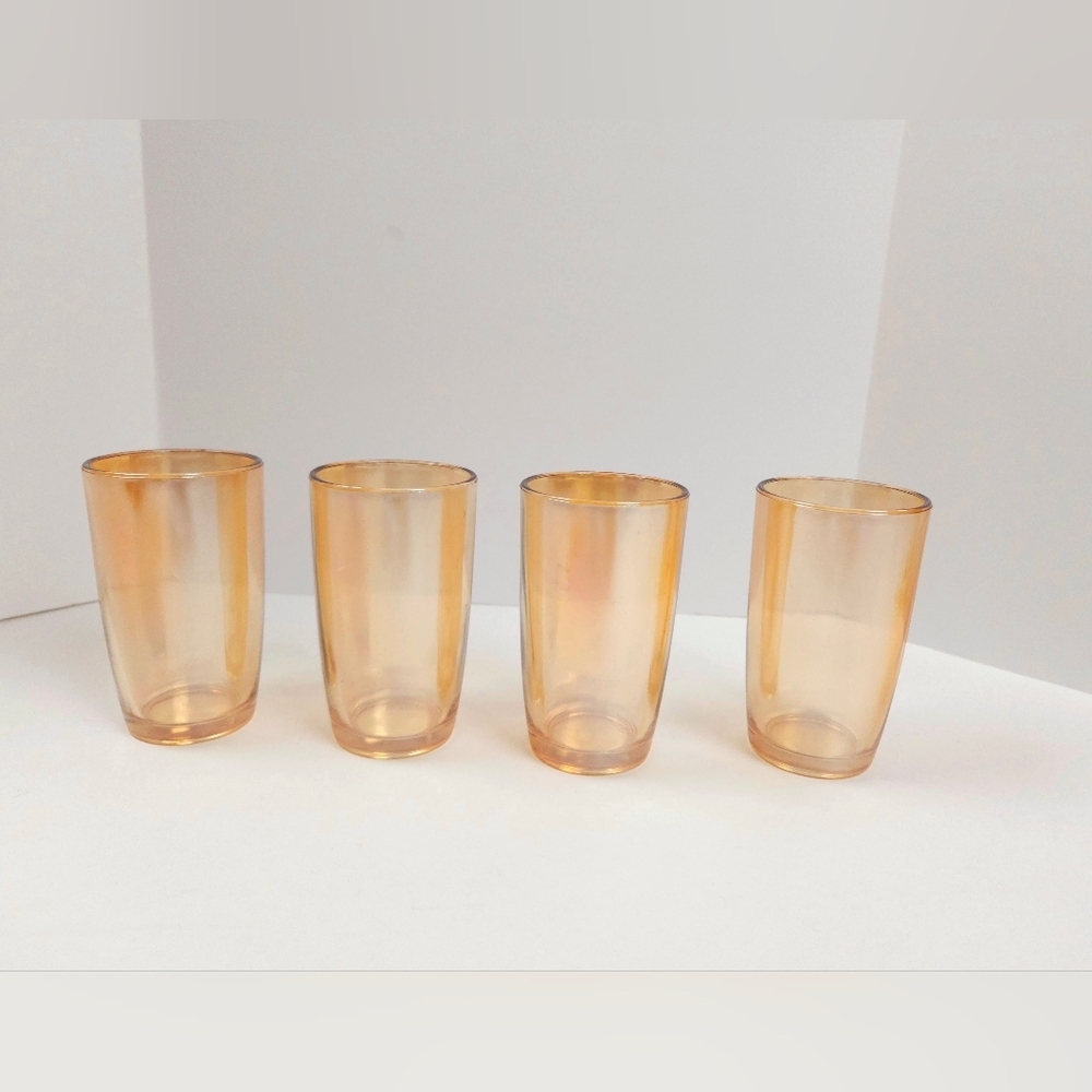 MCM Set Of Four Jeannette Marigold Carnival Glass 3.5 Inch Tumblers